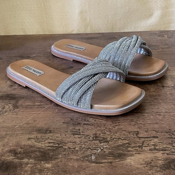 Steve Madden Womens Vanilly Sandal Sz 10 Silver Crystal Slip On Slide Bling Glam - Picture 3 of 13